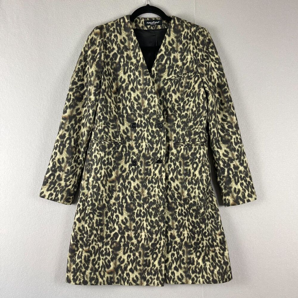 Adele Fado Leopard Coat Womens 42 Medium Made in Italy Classic Mob Wife Safari‎